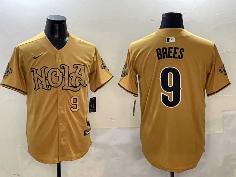 Men New Orleans Saints #9 Brees Yellow Joint Name 2025 Nike Limited NFL Jersey style 2